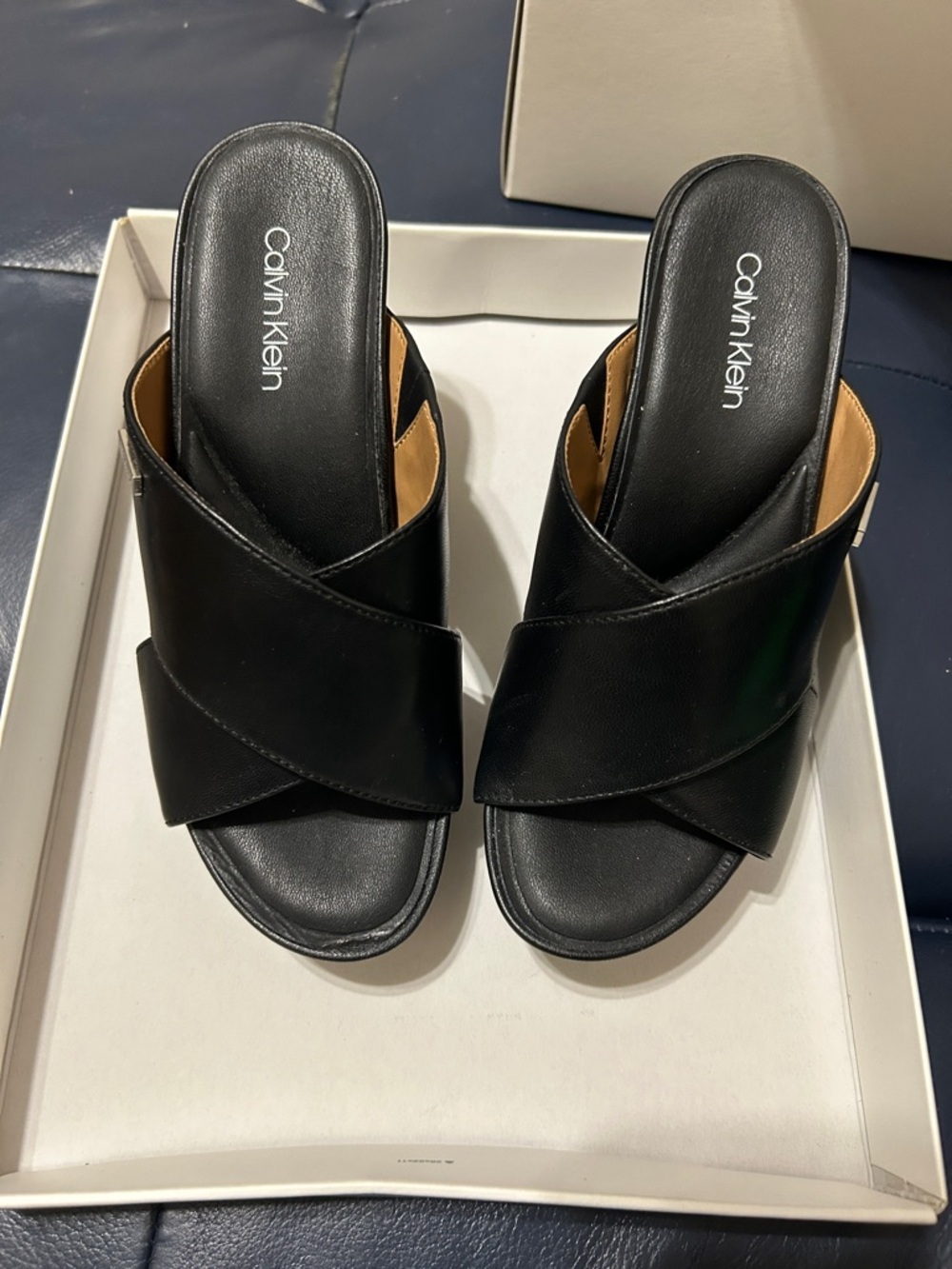 Calvin Klein Black Crisscross Mule Slides